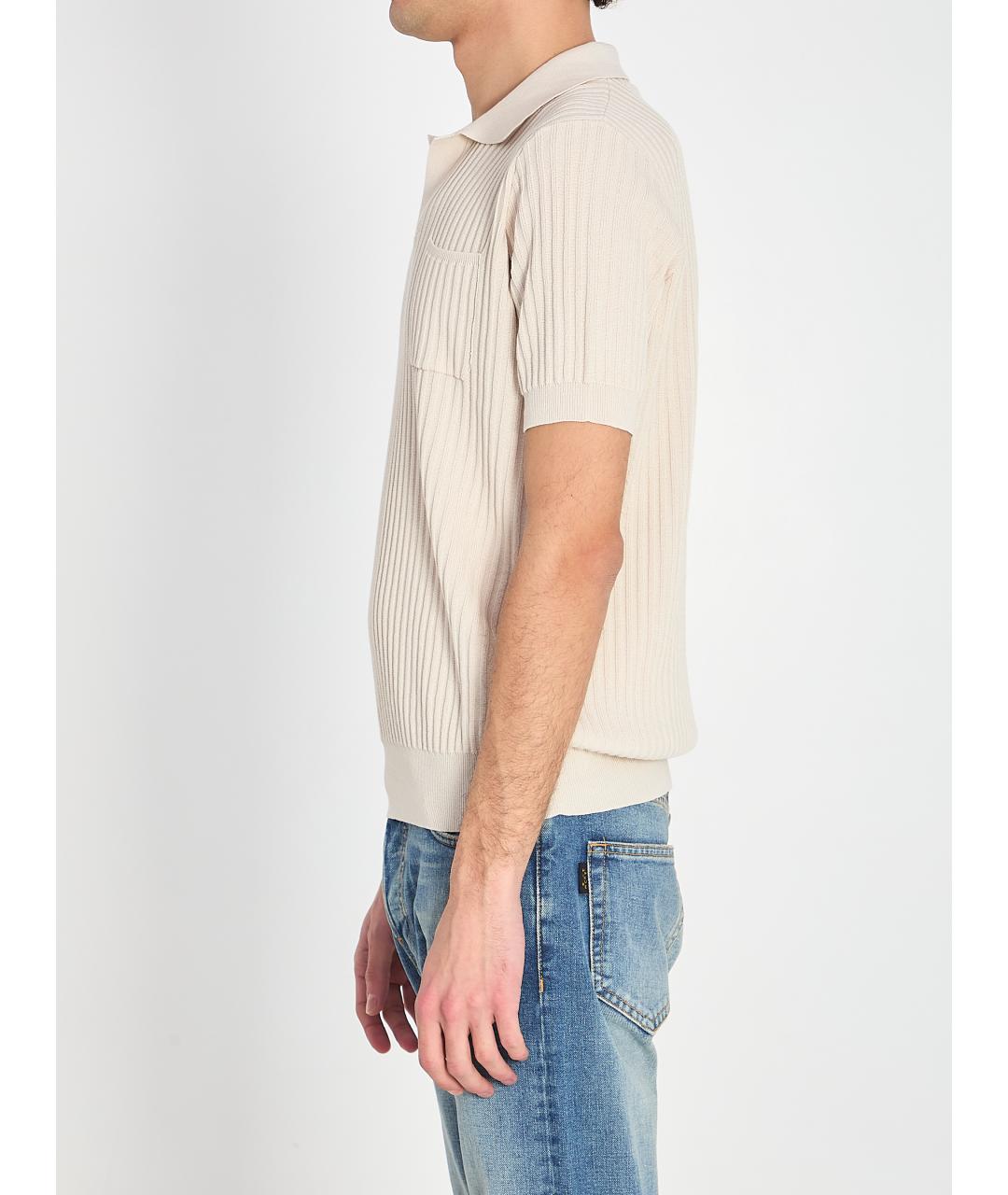 ROBERTO COLLINA Бежевое хлопковое поло с коротким рукавом, фото 3