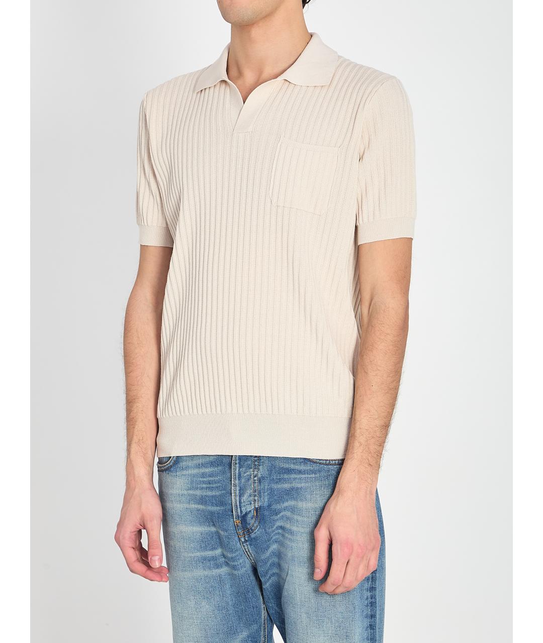 ROBERTO COLLINA Бежевое хлопковое поло с коротким рукавом, фото 2