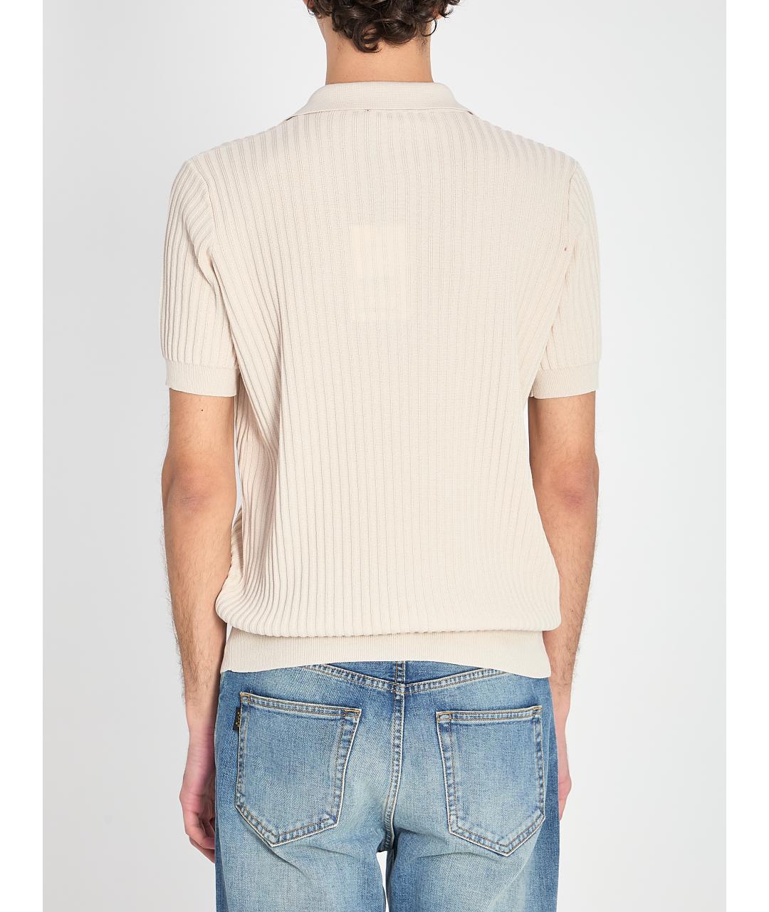 ROBERTO COLLINA Бежевое хлопковое поло с коротким рукавом, фото 4