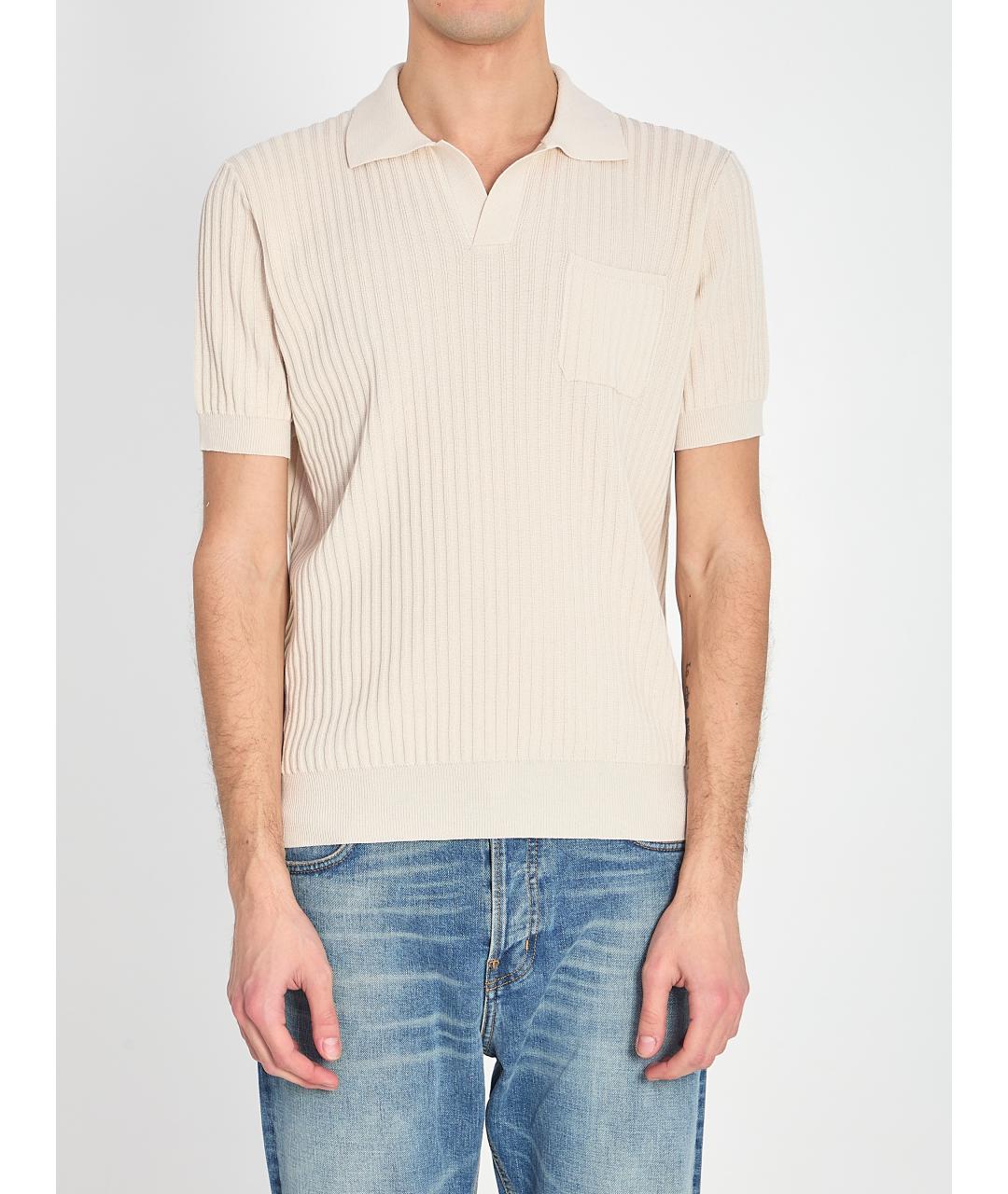 ROBERTO COLLINA Бежевое хлопковое поло с коротким рукавом, фото 5