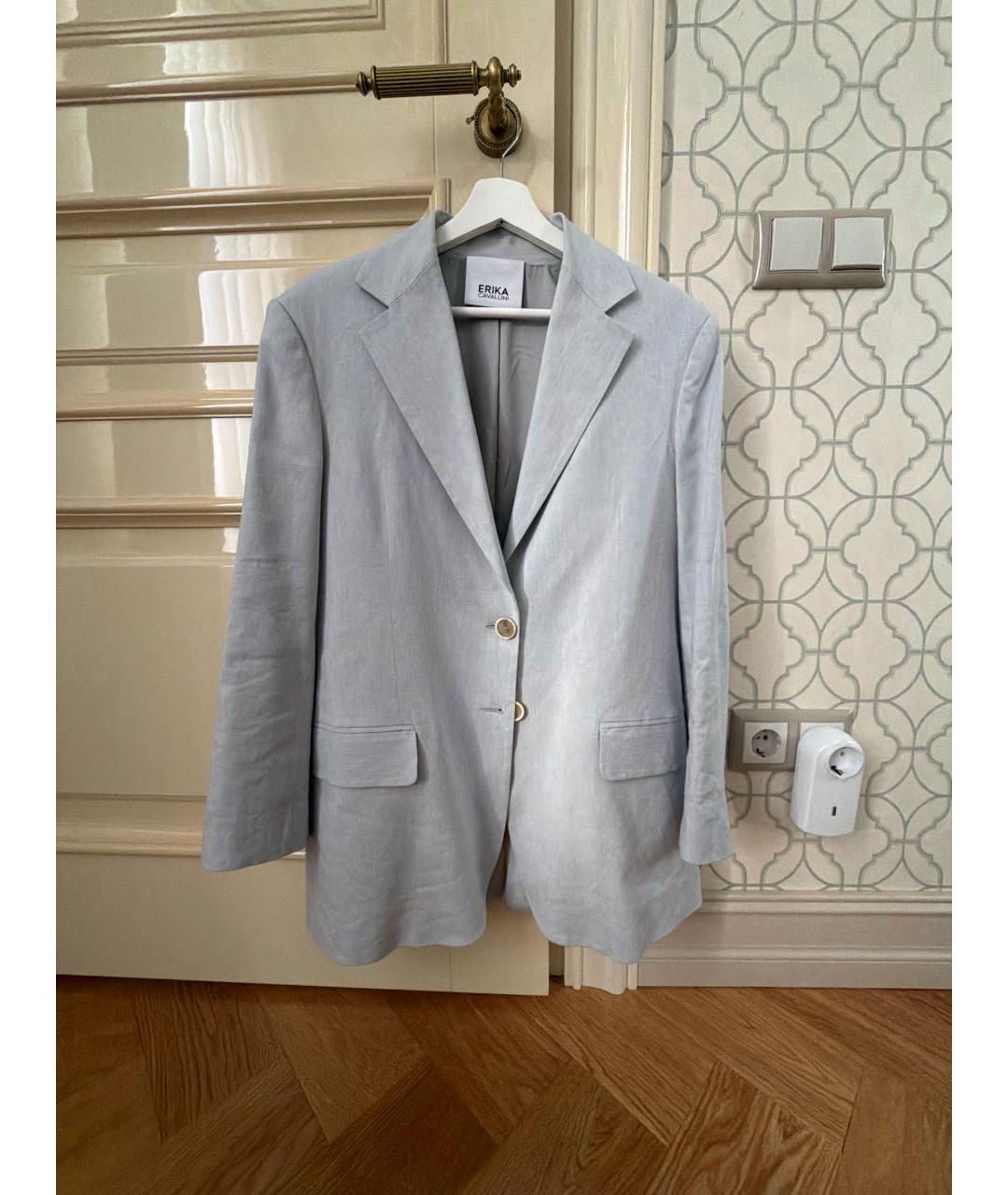 ERIKA CAVALLINI Голубой льняной жакет/пиджак, фото 7