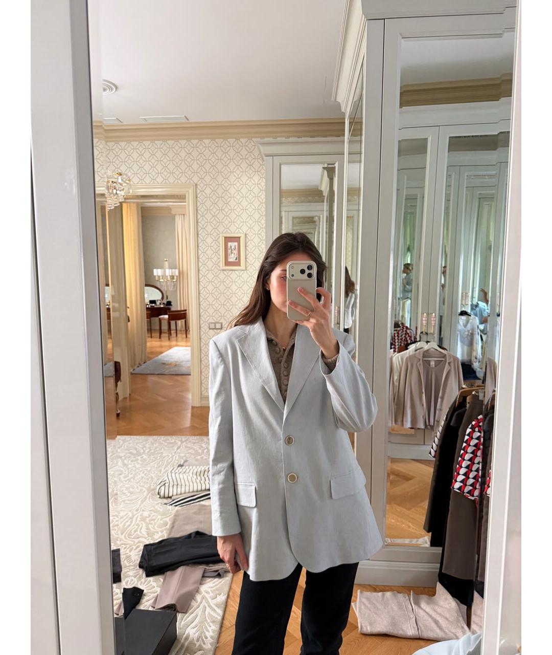 ERIKA CAVALLINI Голубой льняной жакет/пиджак, фото 6