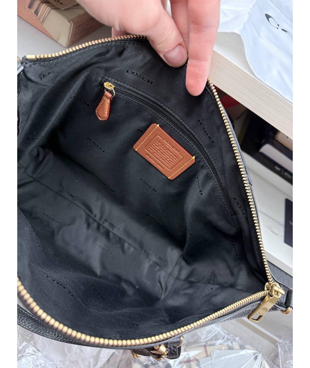 COACH Черная кожаная сумка с короткими ручками, фото 4