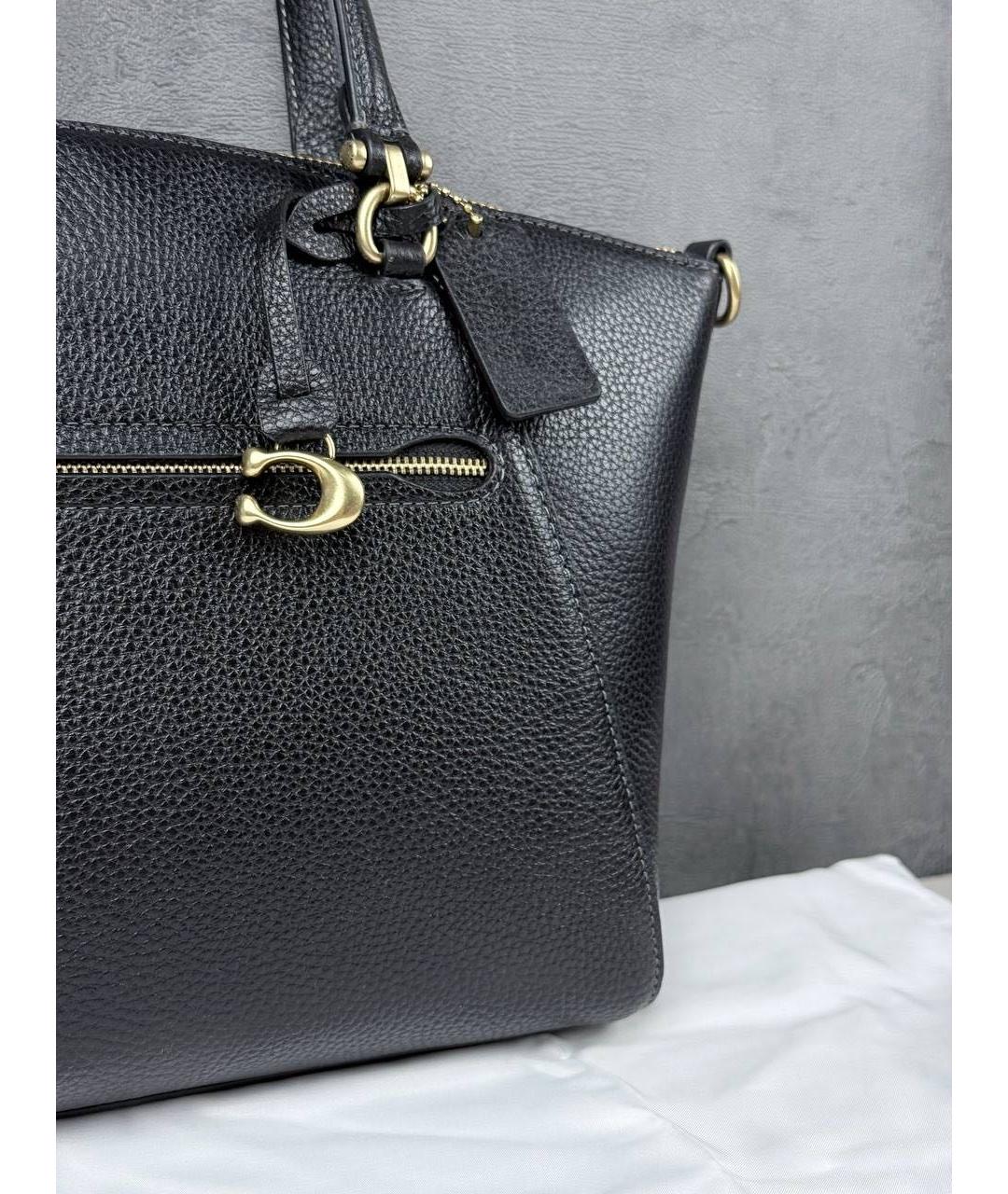 COACH Черная кожаная сумка с короткими ручками, фото 3