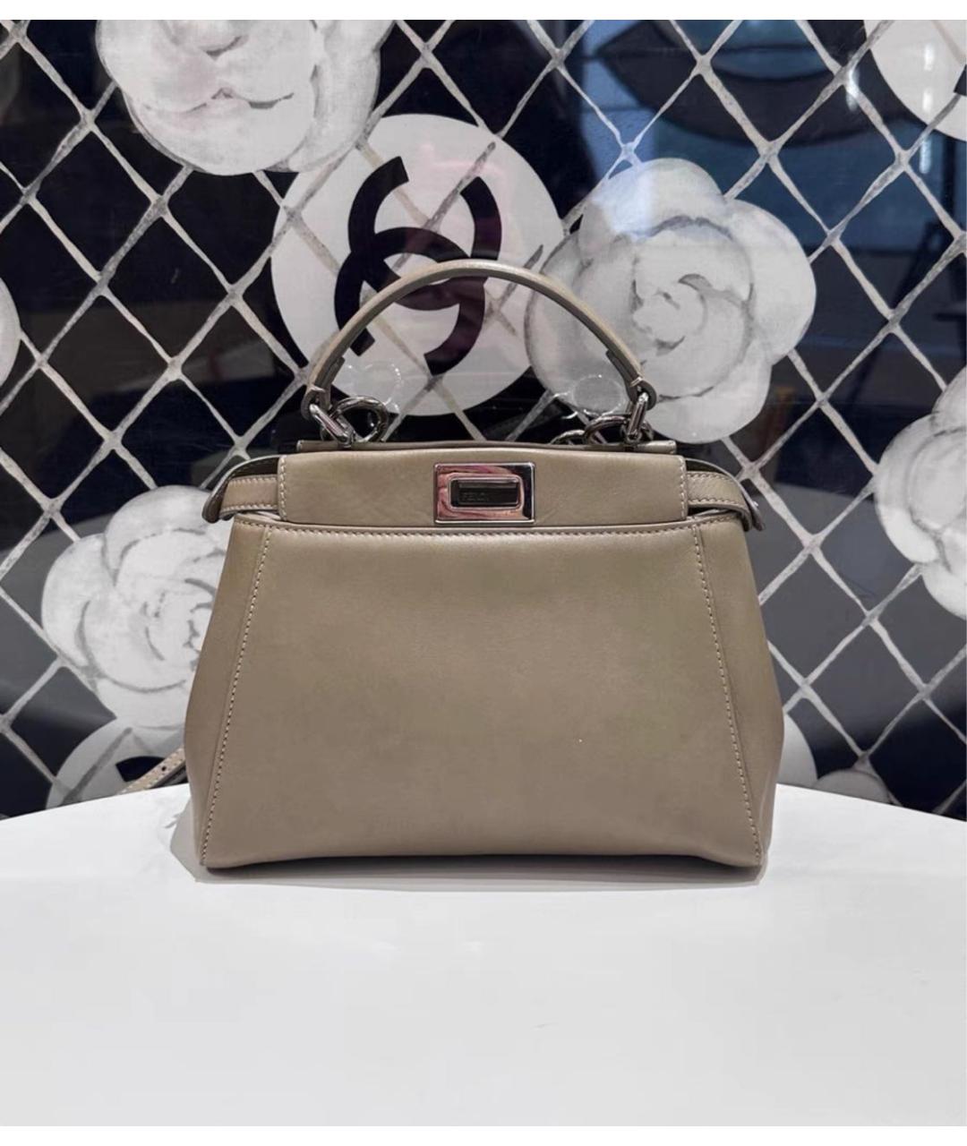 FENDI Бежевая кожаная сумка через плечо, фото 4