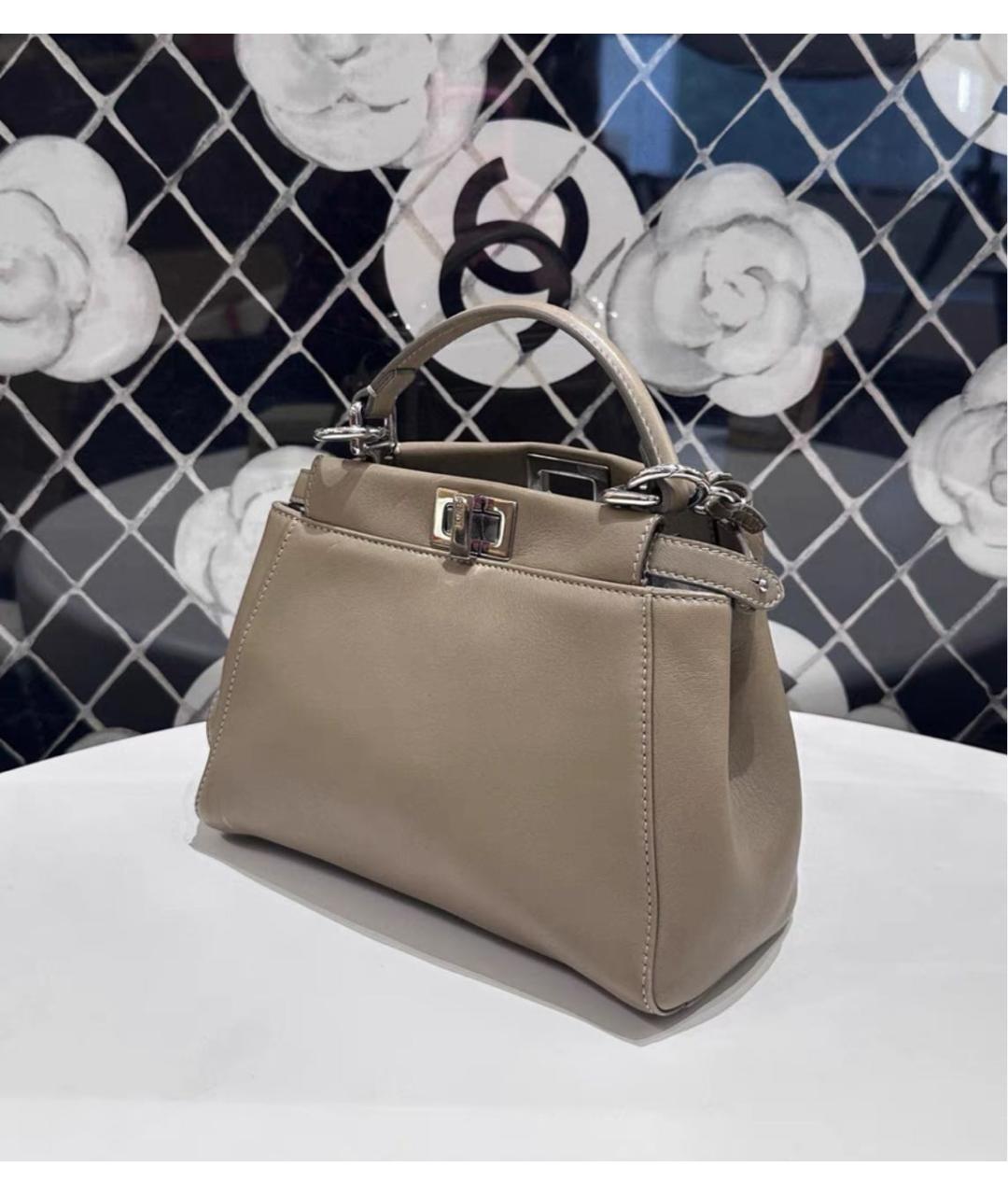 FENDI Бежевая кожаная сумка через плечо, фото 5