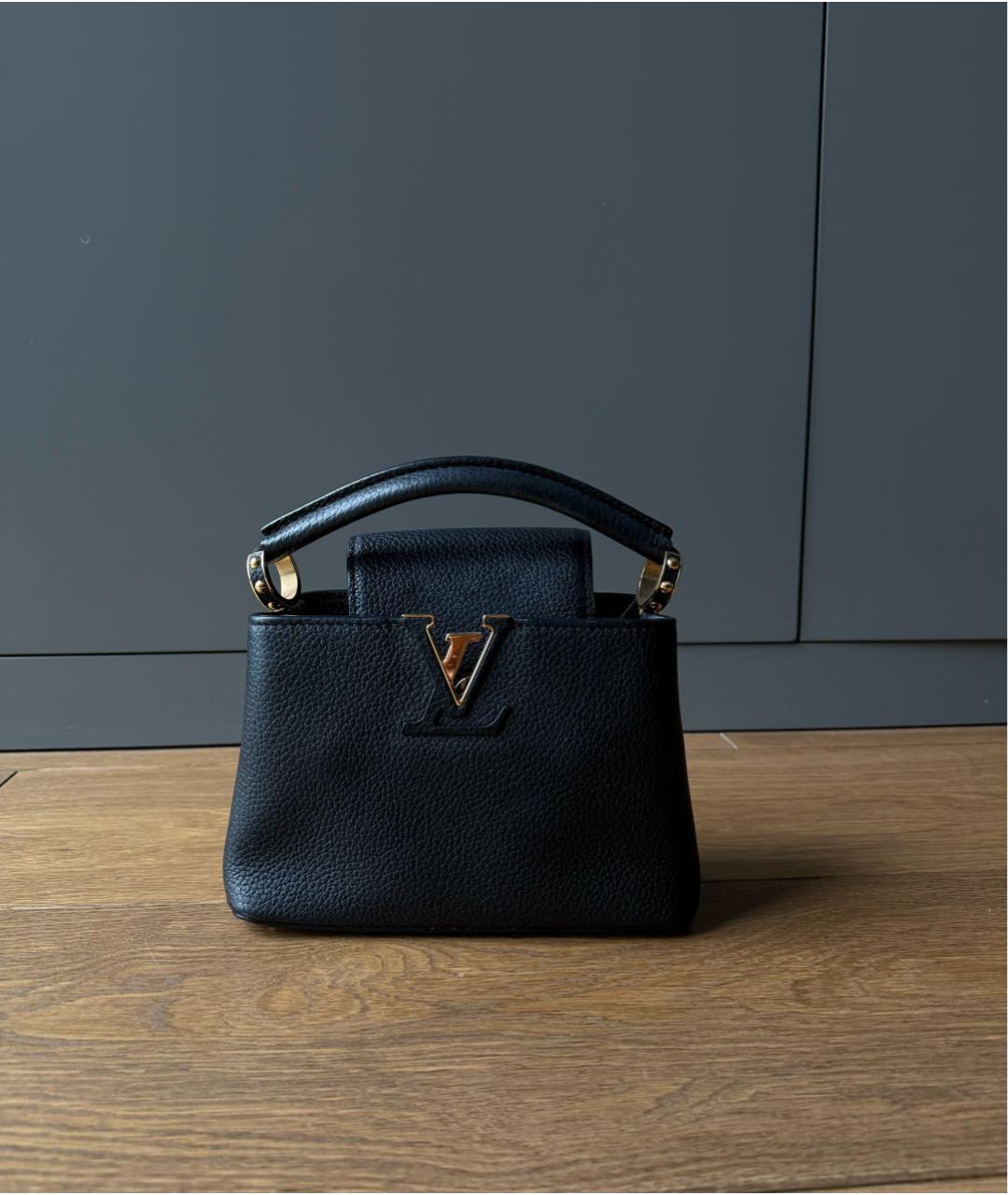 LOUIS VUITTON Черная кожаная сумка с короткими ручками, фото 5