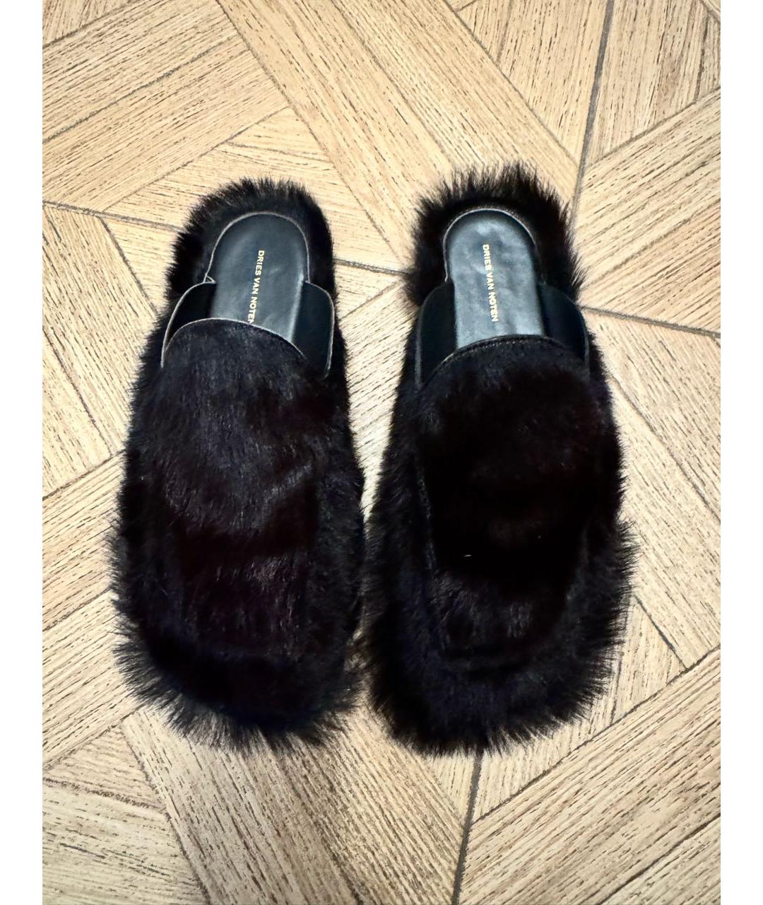 DRIES VAN NOTEN Черные кожаные шлепанцы, фото 2