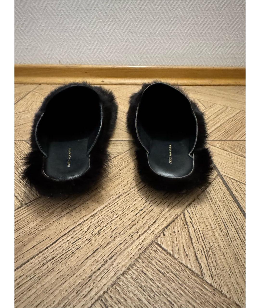 DRIES VAN NOTEN Черные кожаные шлепанцы, фото 4