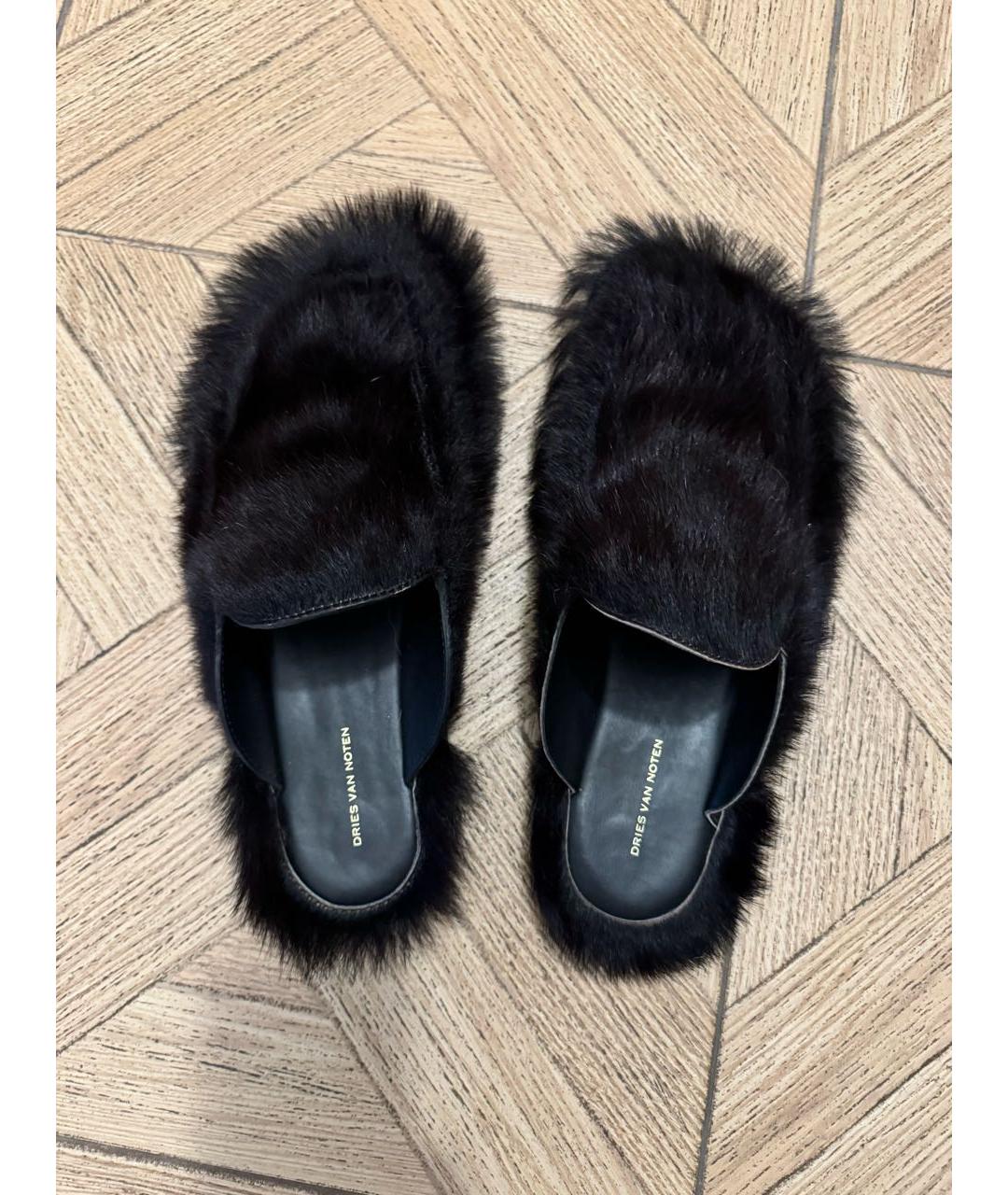 DRIES VAN NOTEN Черные кожаные шлепанцы, фото 3
