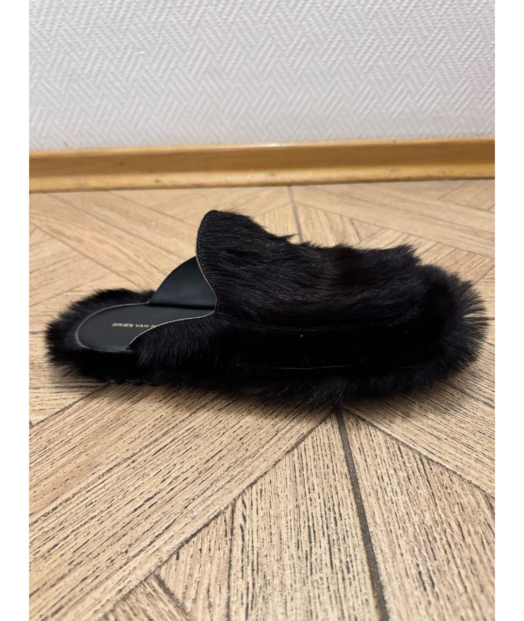 DRIES VAN NOTEN Черные кожаные шлепанцы, фото 6