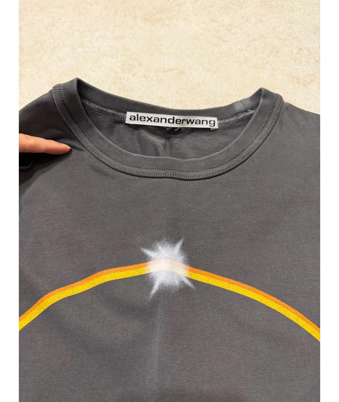 ALEXANDER WANG Серая хлопковая футболка, фото 4