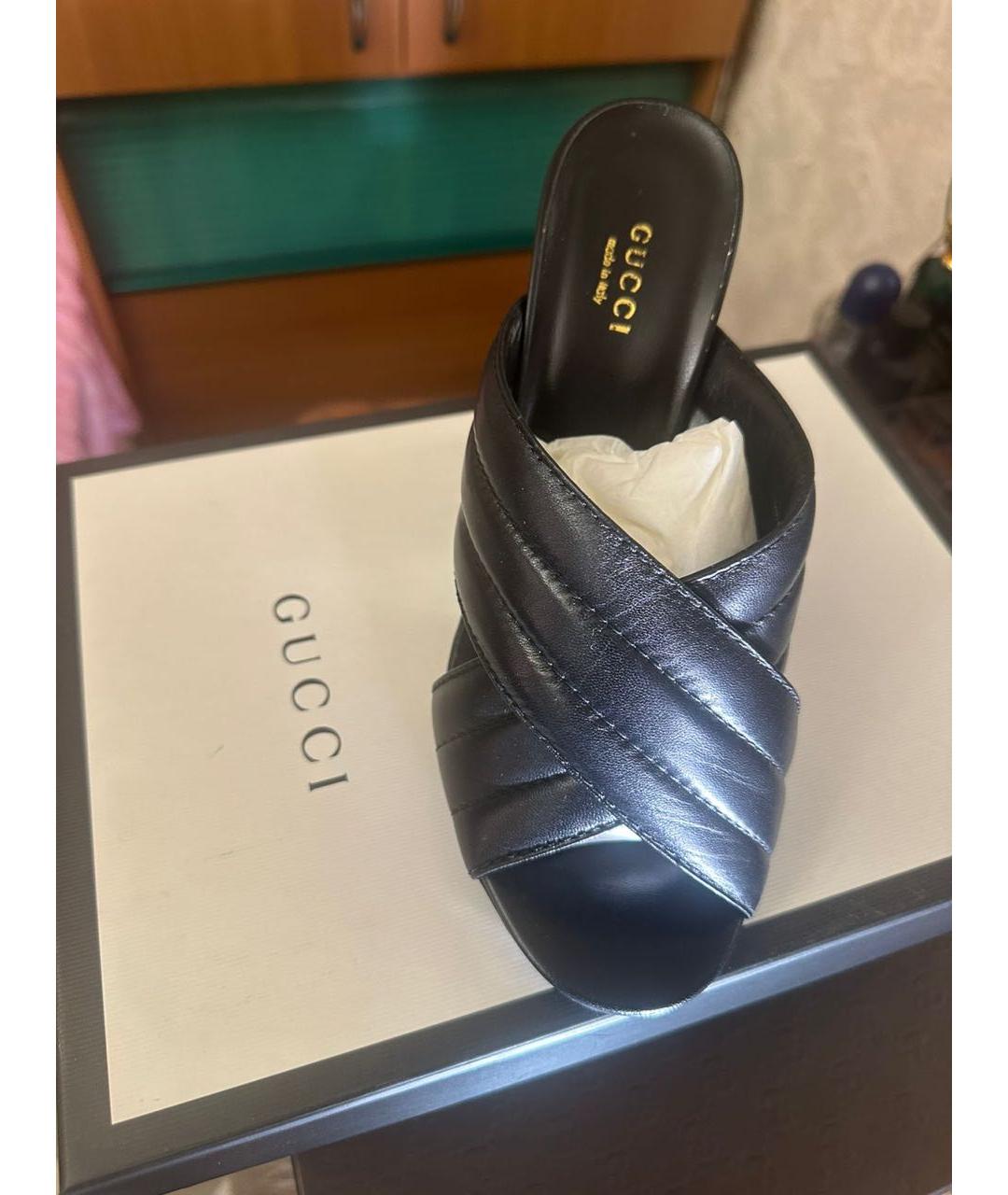 GUCCI Черные кожаные мюли, фото 2