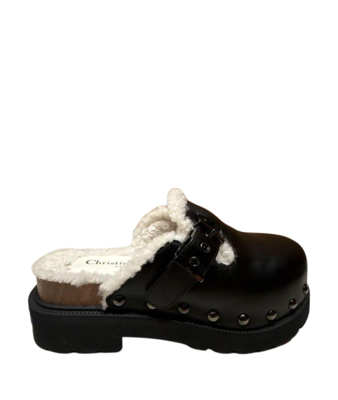 CHRISTIAN DIOR Черные кожаные сабо, фото 1