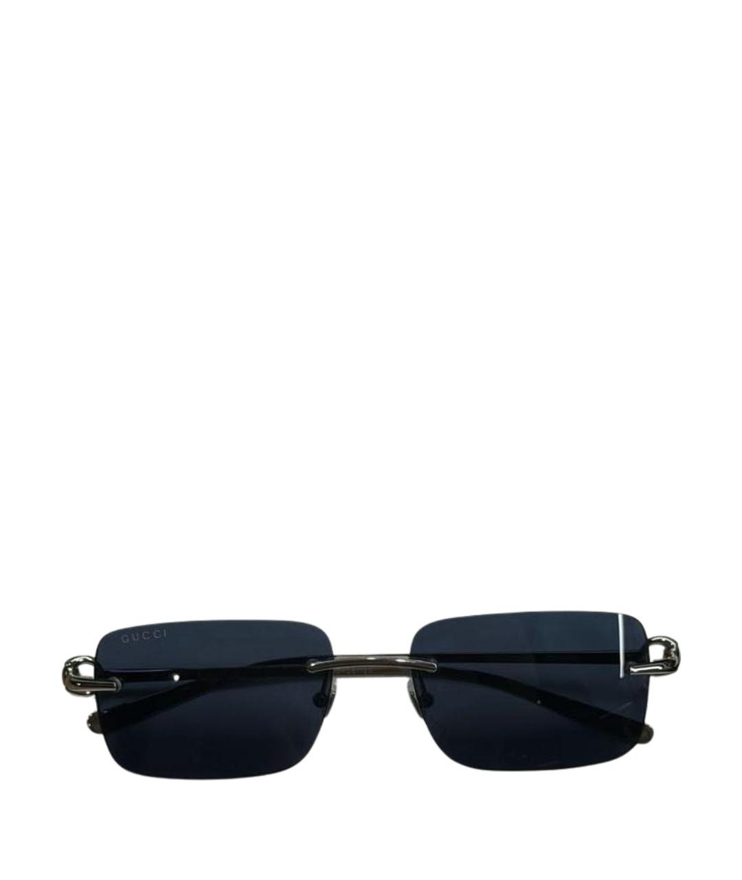 GUCCI Серебряные металлические солнцезащитные очки, фото 1