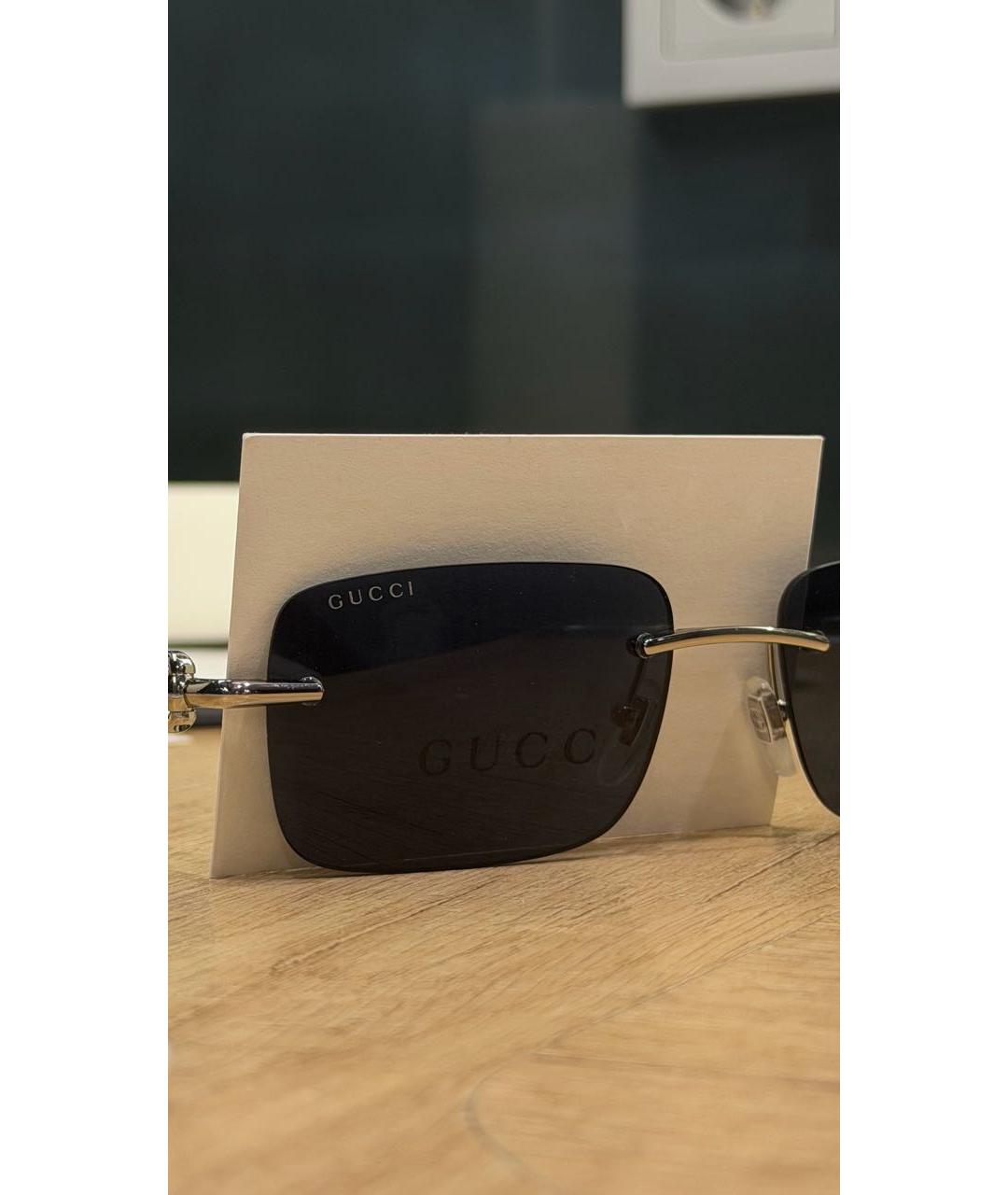 GUCCI Серебряные металлические солнцезащитные очки, фото 3