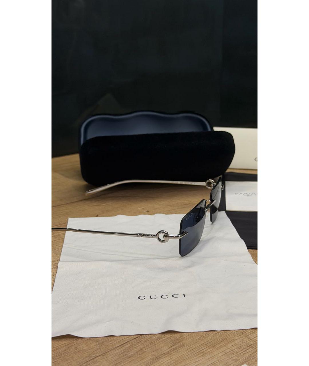 GUCCI Серебряные металлические солнцезащитные очки, фото 2