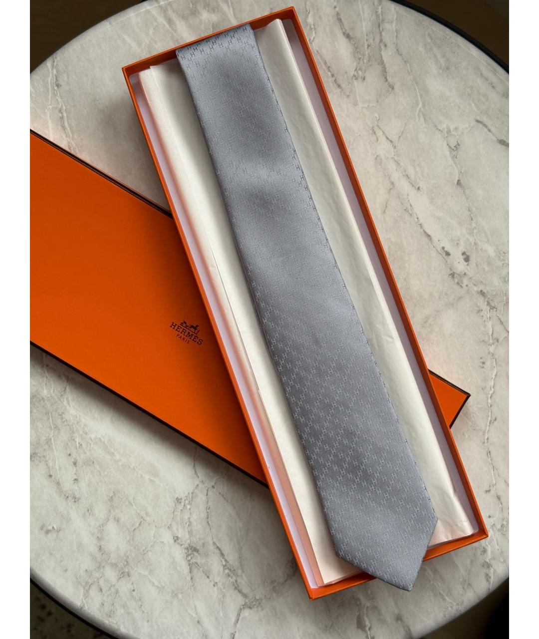 HERMES Голубой шелковый галстук, фото 3