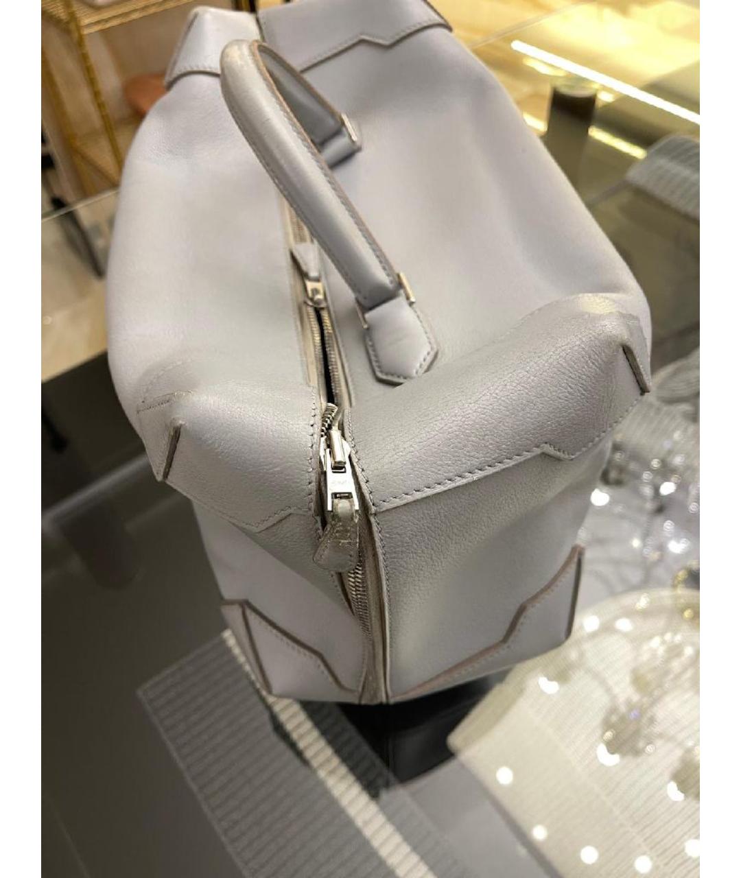 HERMES Серая кожаная сумка тоут, фото 9