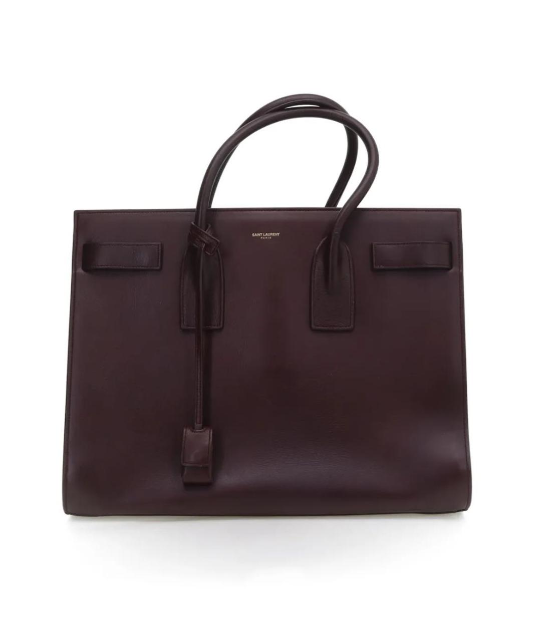 SAINT LAURENT Бордовая кожаная сумка тоут, фото 7