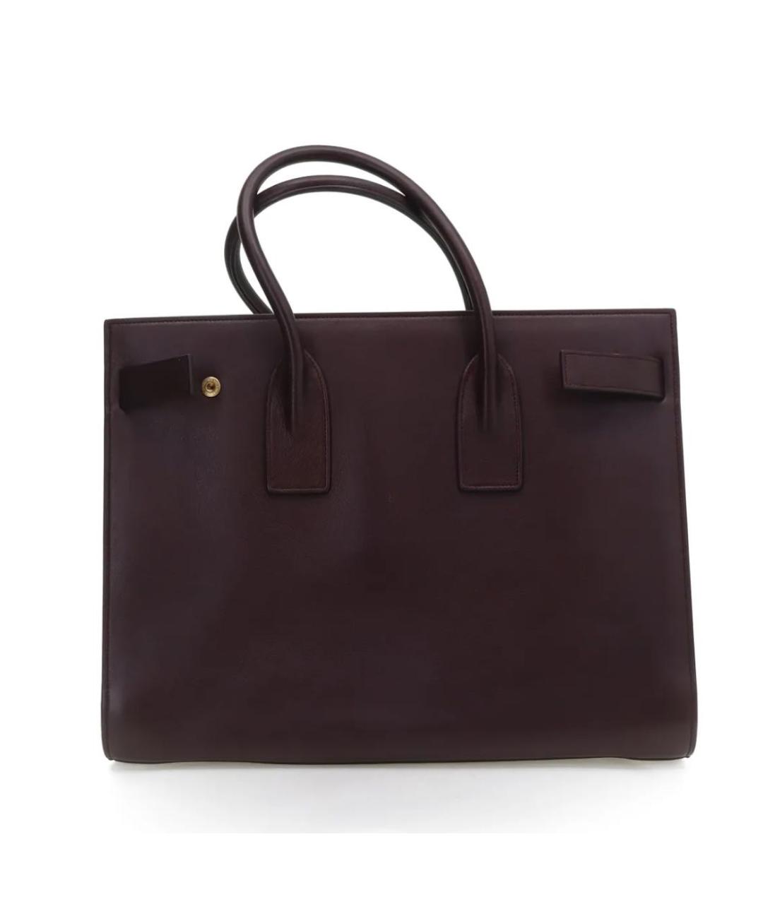 SAINT LAURENT Бордовая кожаная сумка тоут, фото 3
