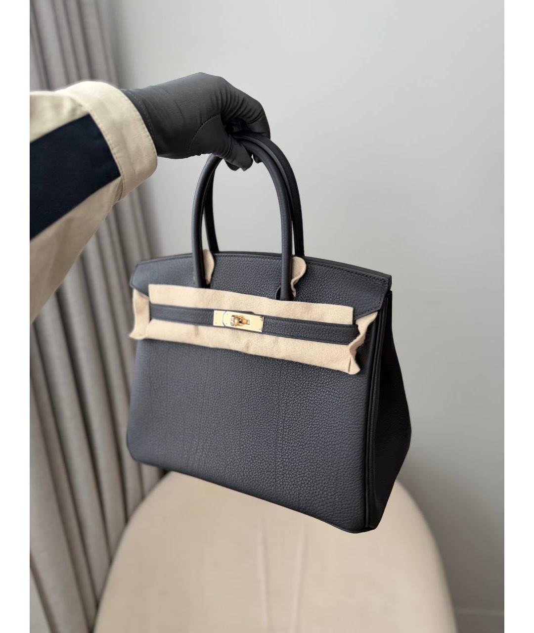 HERMES Черная кожаная сумка с короткими ручками, фото 3