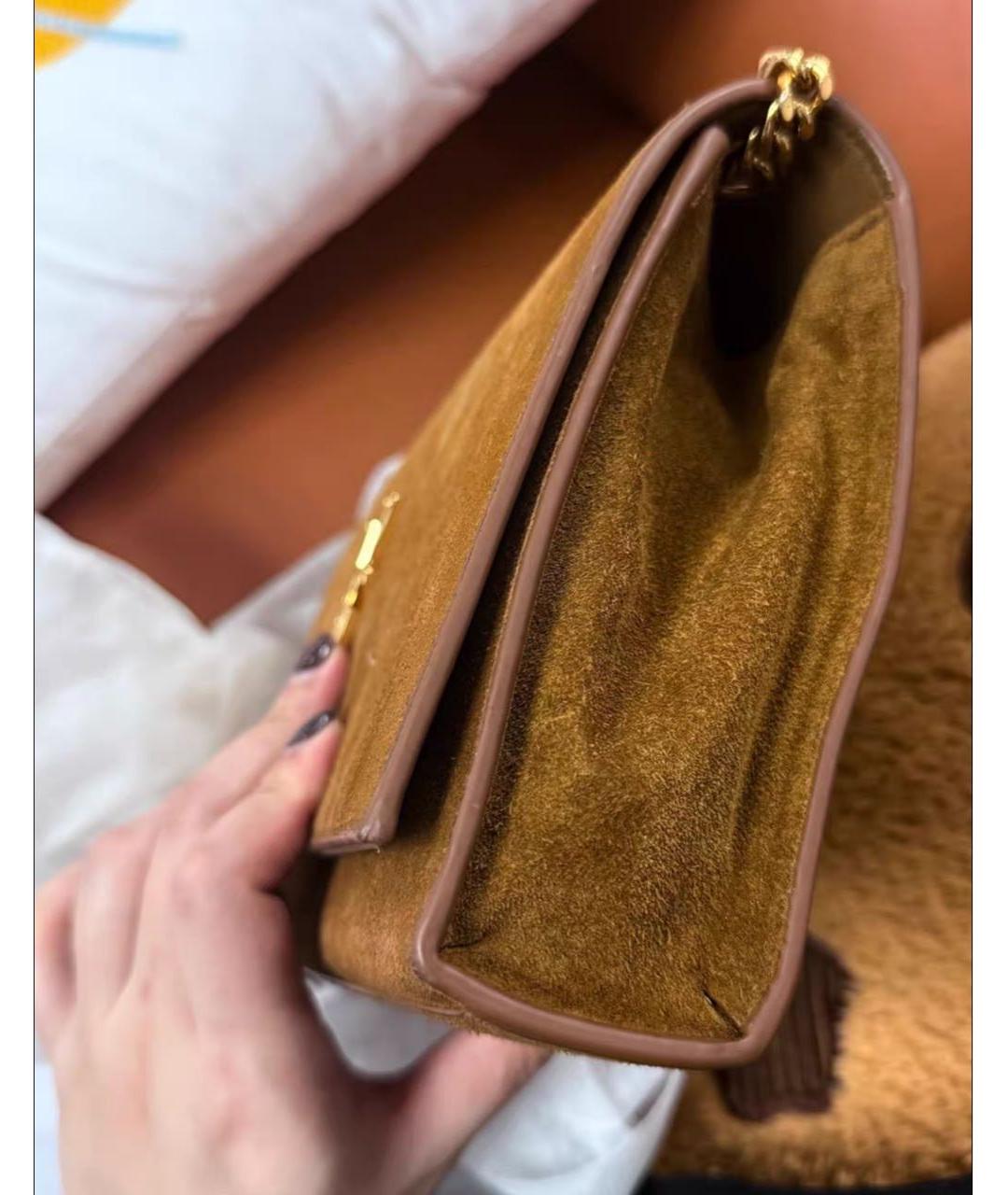 SAINT LAURENT Коричневая замшевая сумка через плечо, фото 3