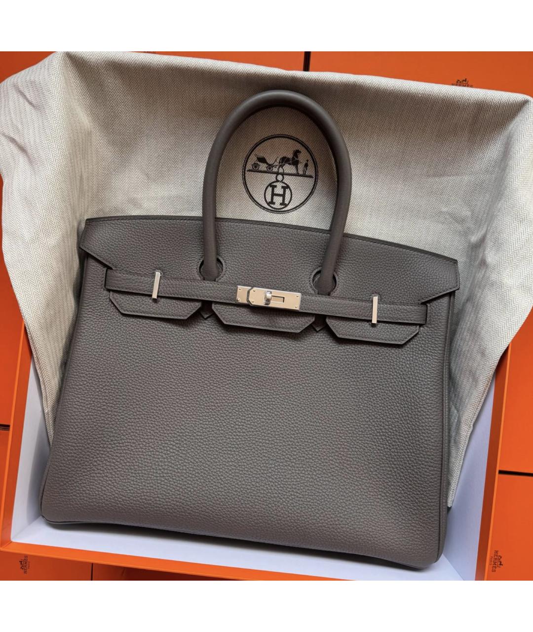 HERMES Серая кожаная сумка с короткими ручками, фото 2