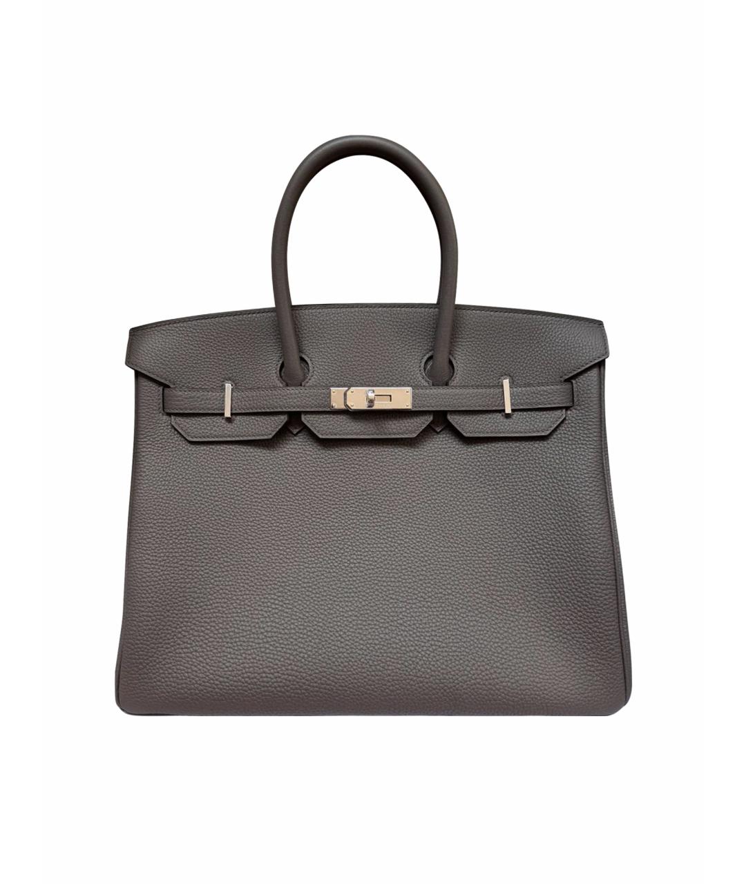 HERMES Серая кожаная сумка с короткими ручками, фото 1
