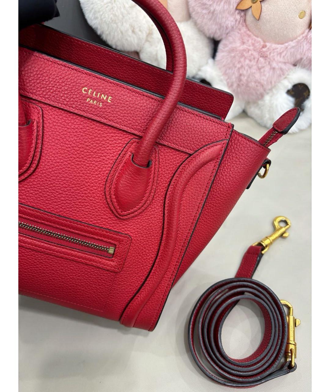 CELINE Красная кожаная сумка тоут, фото 7