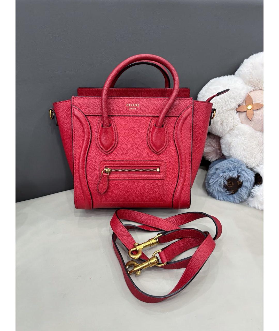 CELINE Красная кожаная сумка тоут, фото 9