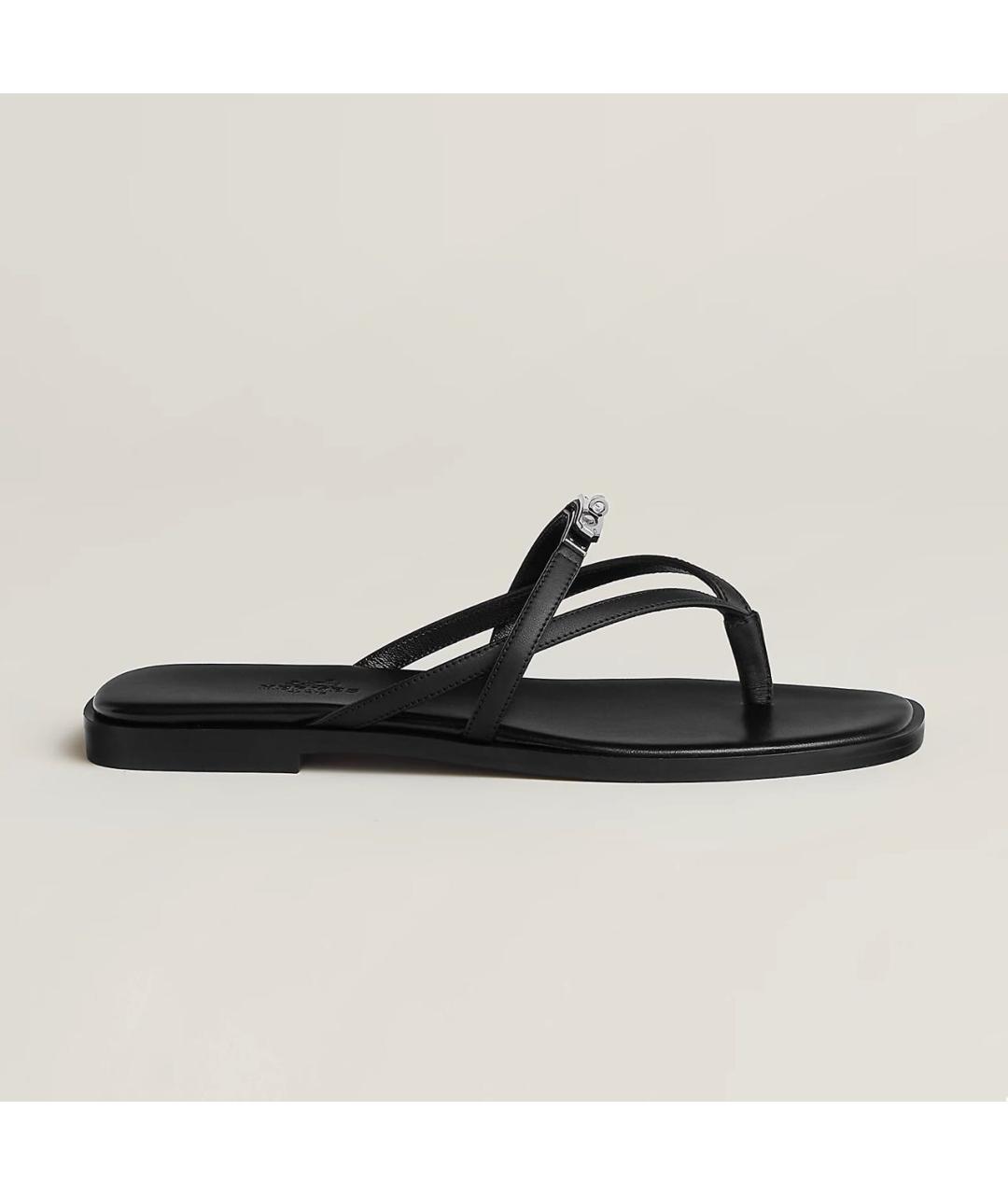 HERMES Черные кожаные сандалии, фото 3