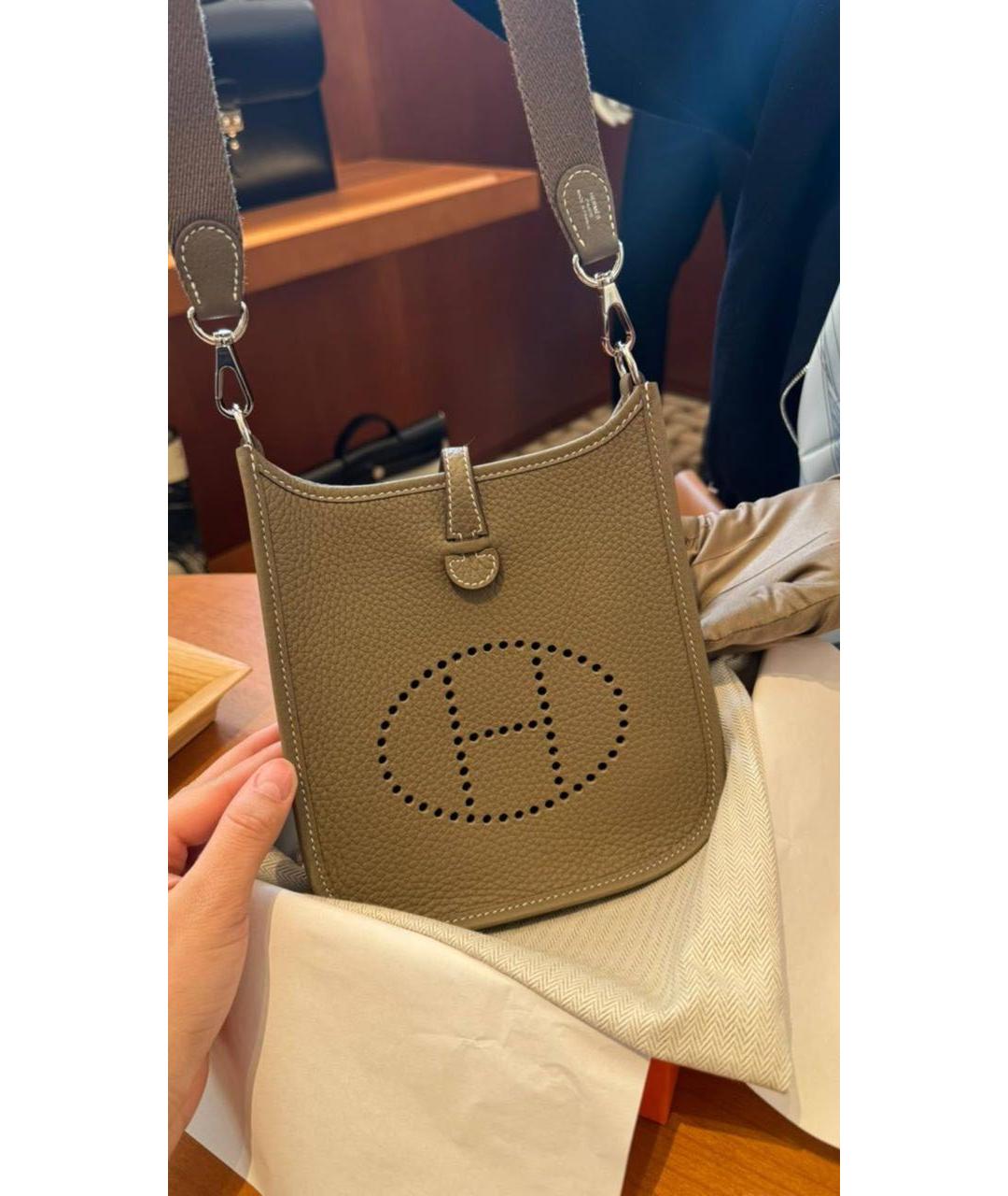 HERMES Бежевая кожаная сумка через плечо, фото 7