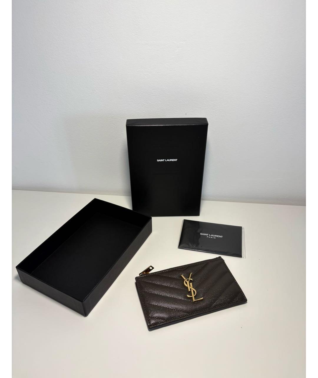 SAINT LAURENT Коричневый кожаный кошелек, фото 4