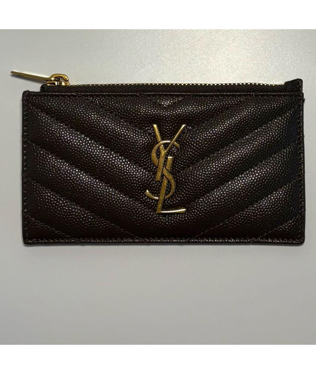 SAINT LAURENT Коричневый кожаный кошелек, фото 5