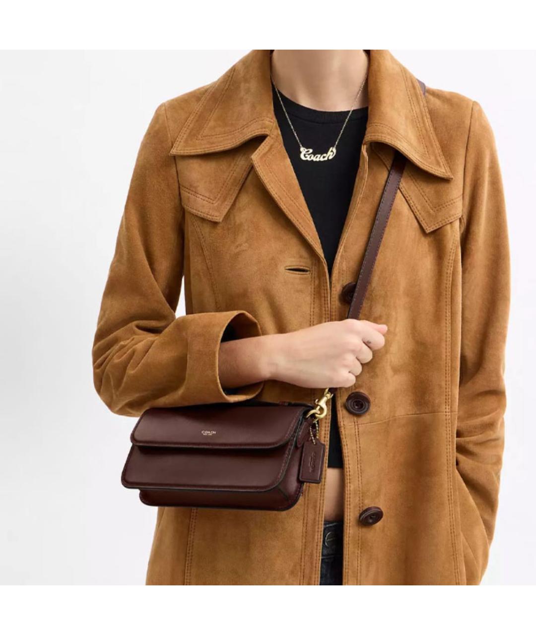 COACH Коричневая кожаная сумка через плечо, фото 5