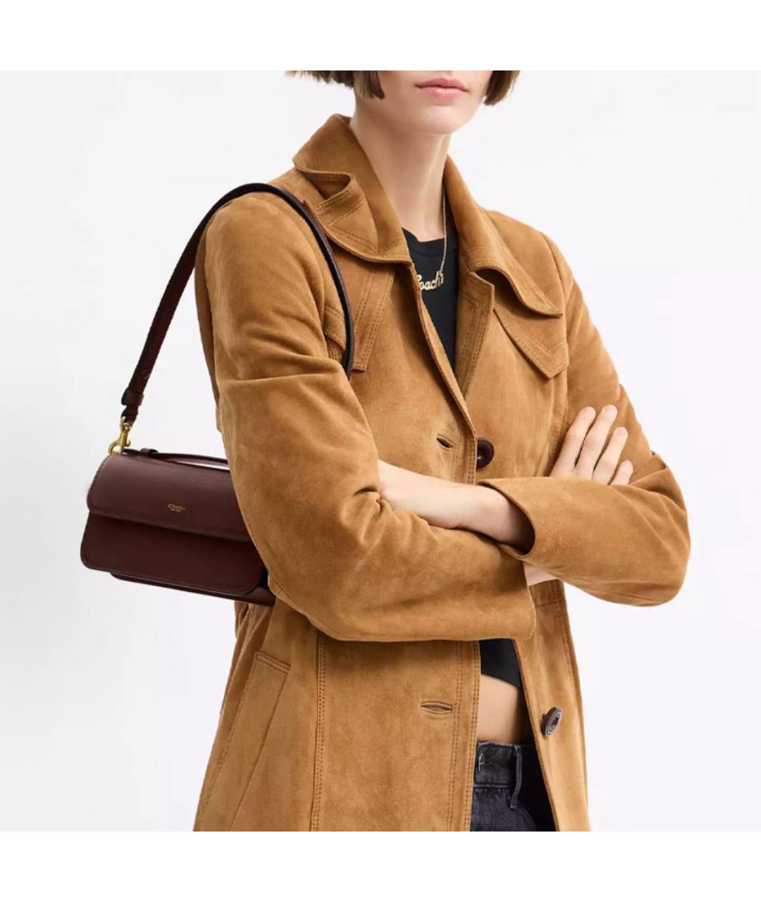 COACH Коричневая кожаная сумка через плечо, фото 4