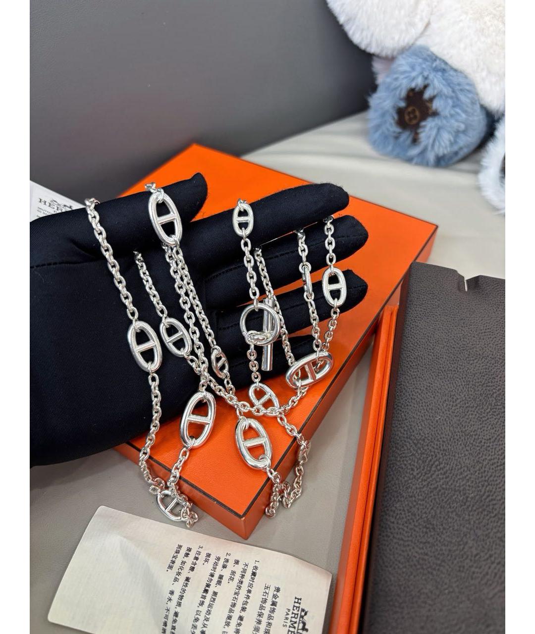 HERMES Белое серебряное колье, фото 3