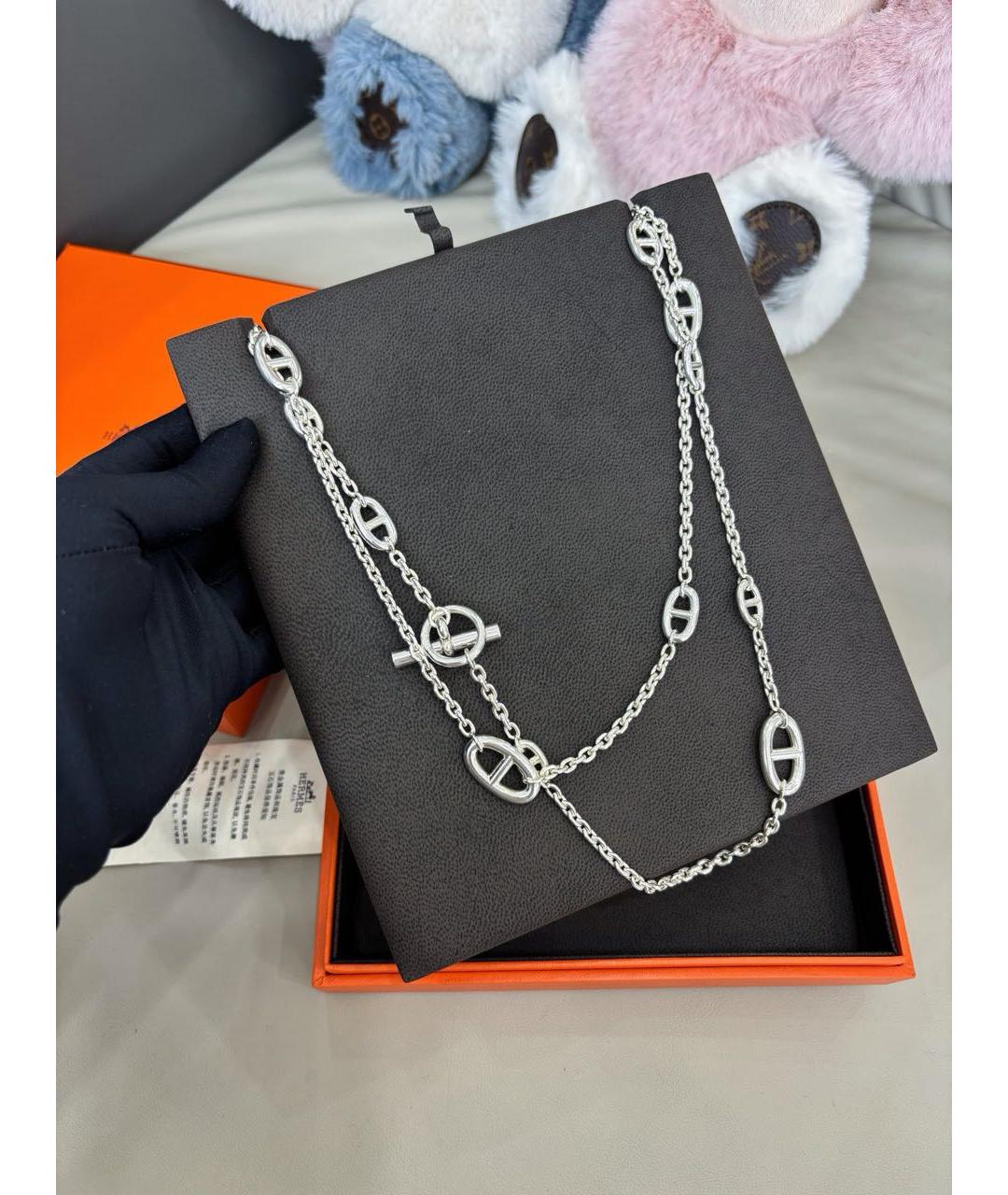 HERMES Белое серебряное колье, фото 2