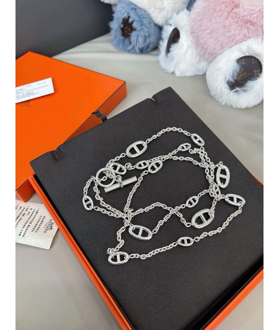 HERMES Белое серебряное колье, фото 4