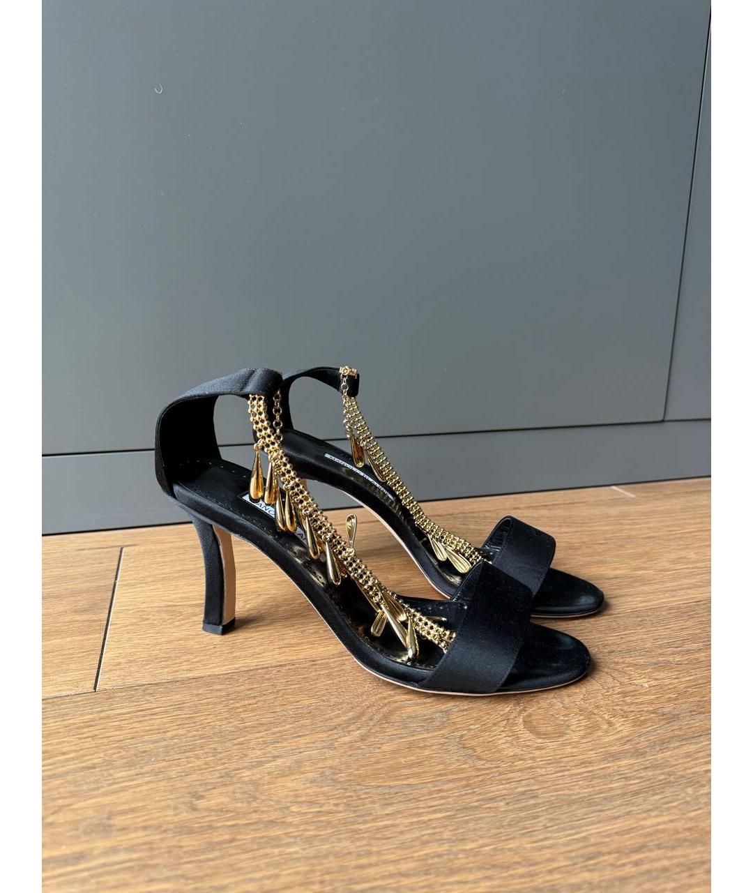 MANOLO BLAHNIK Черные текстильные босоножки, фото 4