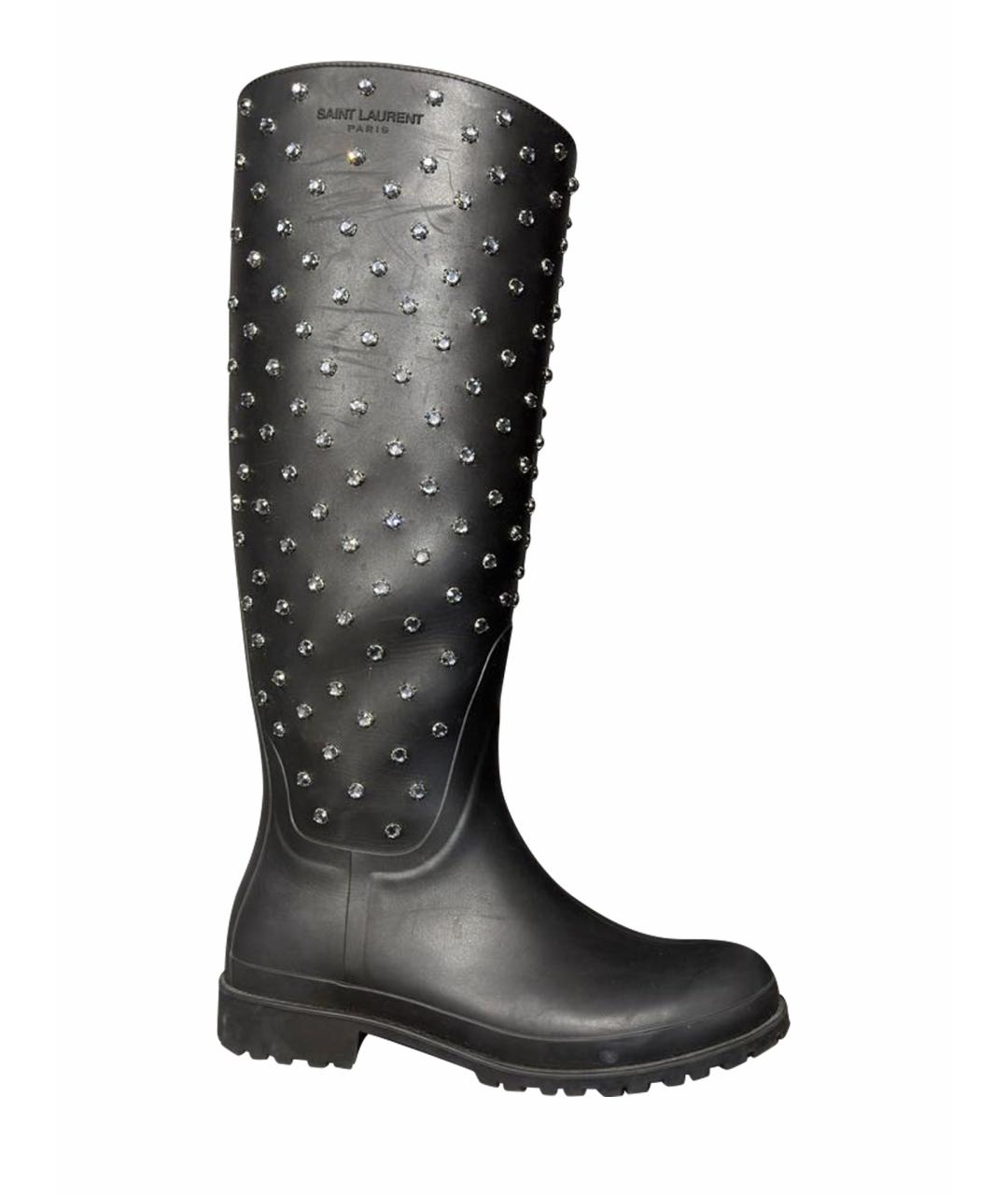 SAINT LAURENT Черные резиновые сапоги, фото 1