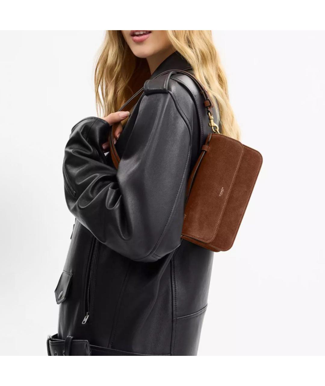 COACH Коричневая замшевая сумка через плечо, фото 4