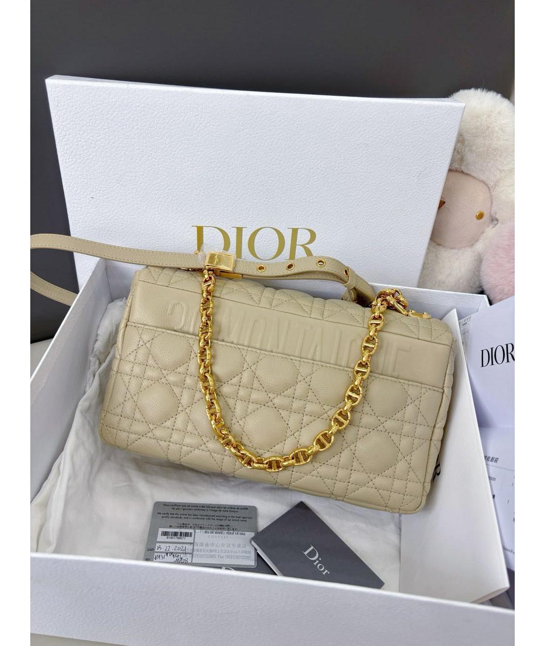 CHRISTIAN DIOR Бежевая кожаная сумка через плечо, фото 3