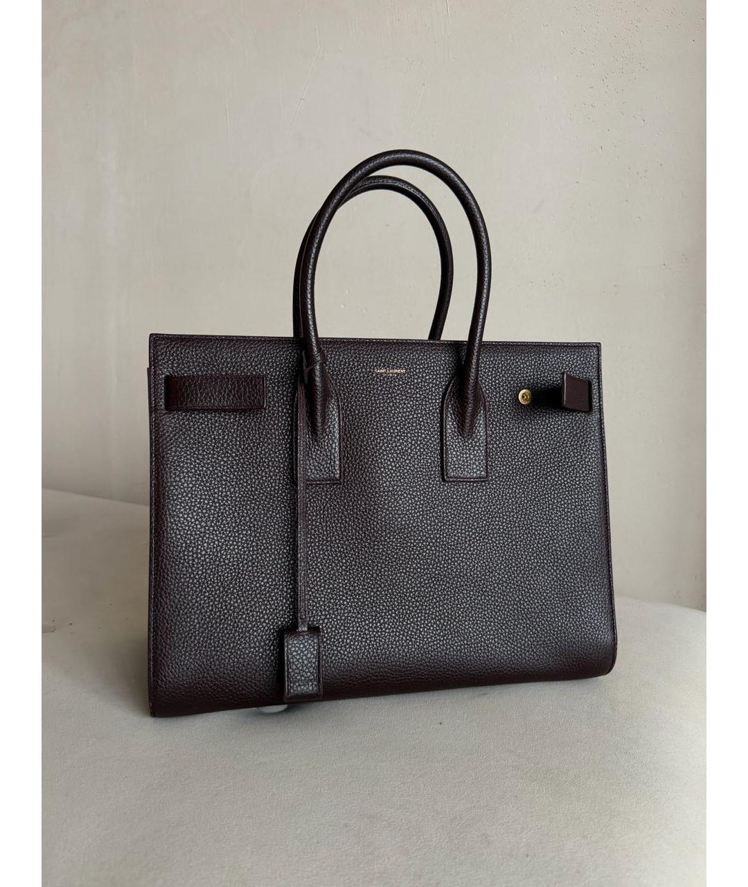 SAINT LAURENT Бордовая кожаная сумка с короткими ручками, фото 5