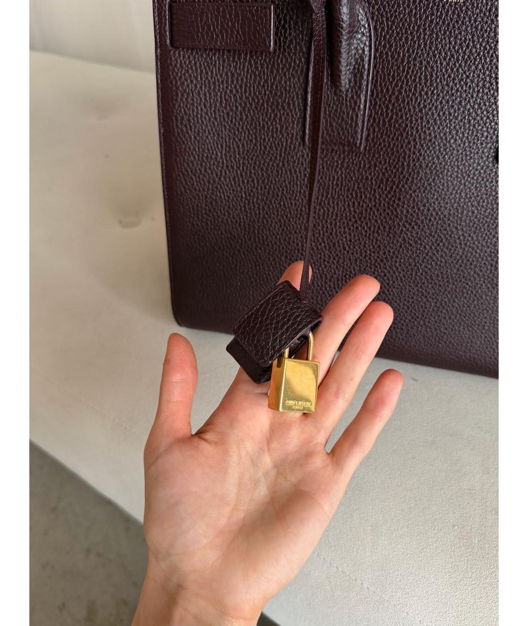 SAINT LAURENT Бордовая кожаная сумка с короткими ручками, фото 4