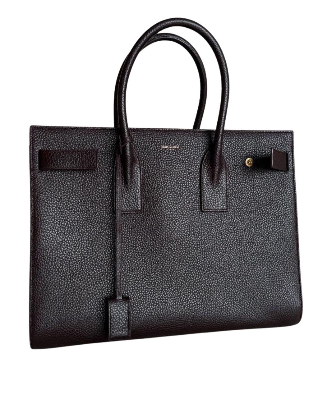 SAINT LAURENT Бордовая кожаная сумка с короткими ручками, фото 1