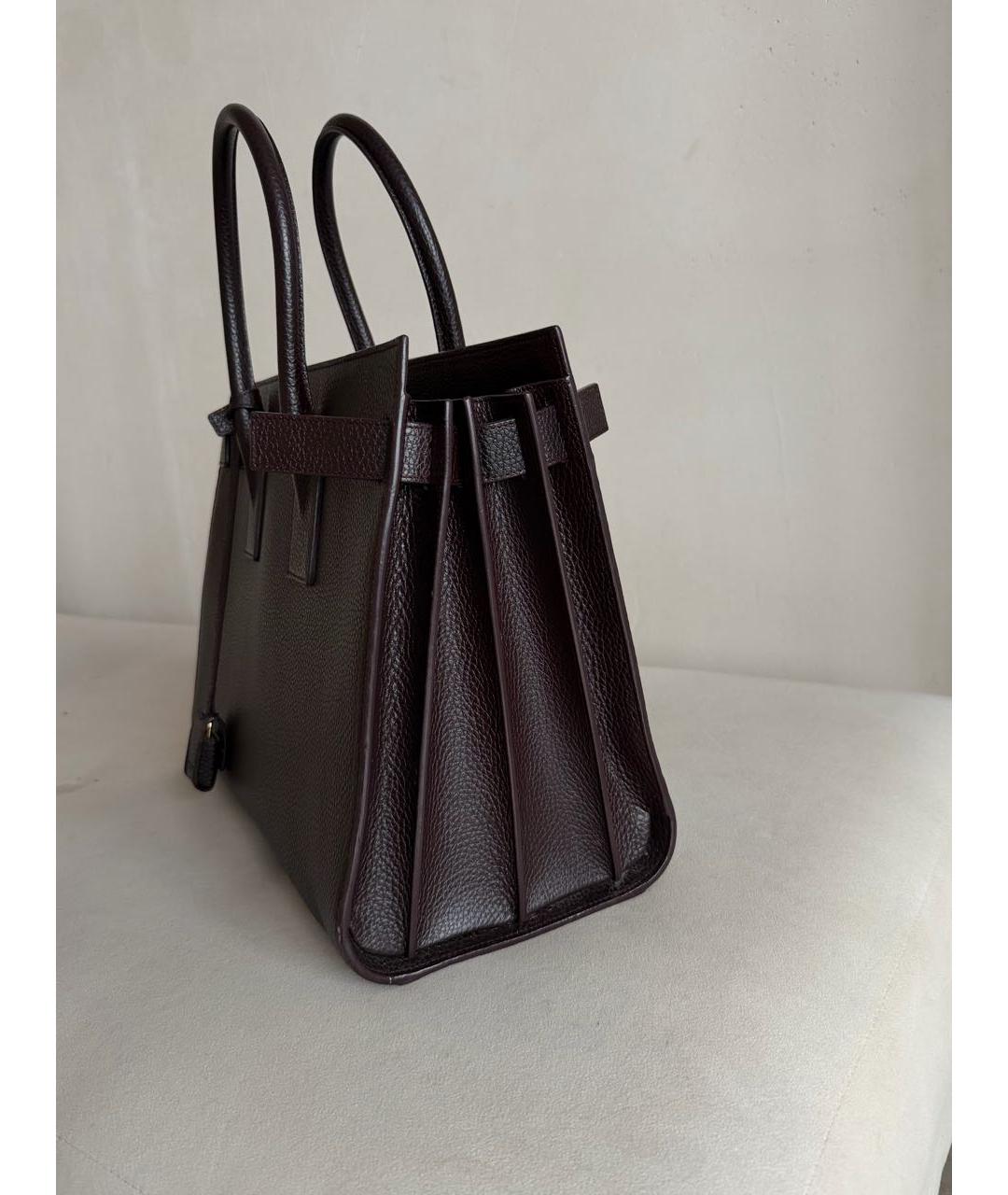 SAINT LAURENT Бордовая кожаная сумка с короткими ручками, фото 2