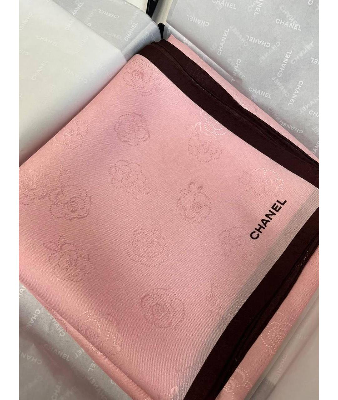 CHANEL Розовый шелковый платок, фото 3