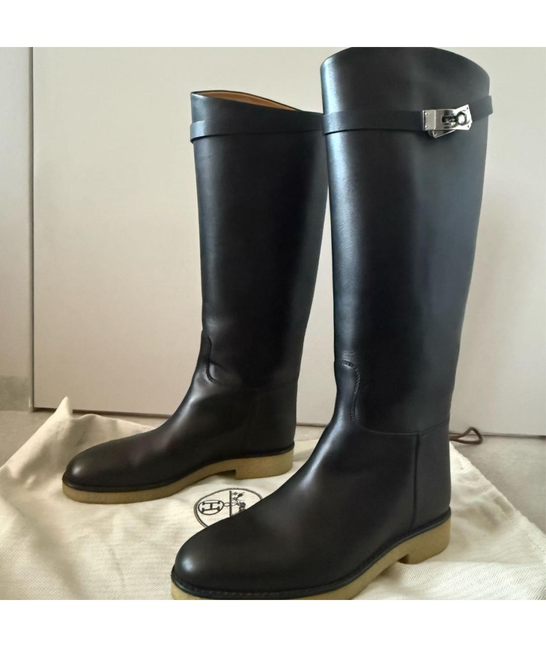 HERMES Черные кожаные сапоги, фото 7